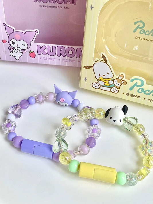 Sanrio Kuromi Pochacco Pulsera Cable de carga Regalos para niñas