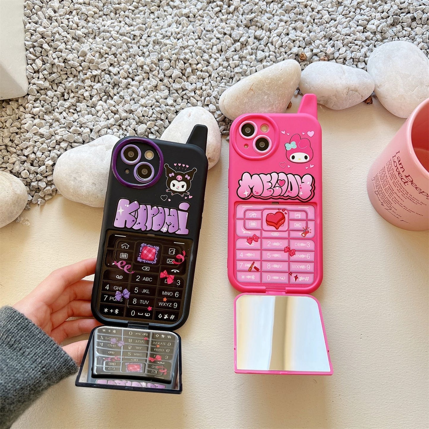 Funda para teléfono con espejo giratorio