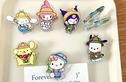 Clip de papel, clip para refrigerios y clip de cola de golondrina con diseño de Sanrio Camping