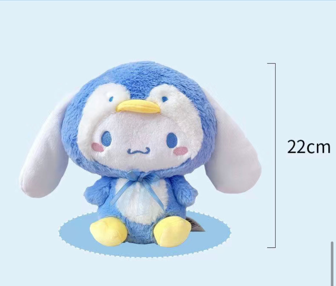 Pochacco and cinnamoroll in penguin dress plush doll