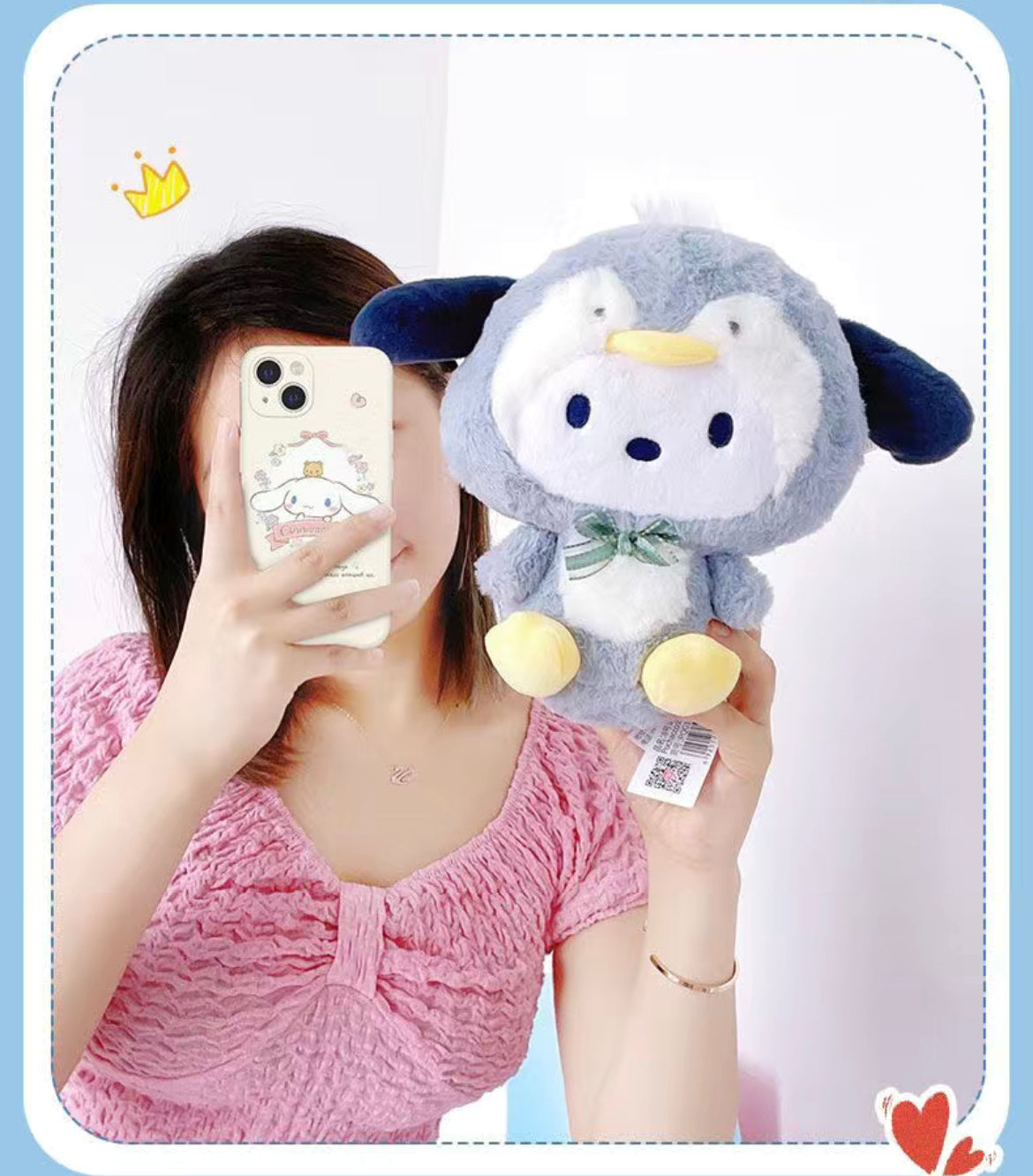 Pochacco and cinnamoroll in penguin dress plush doll