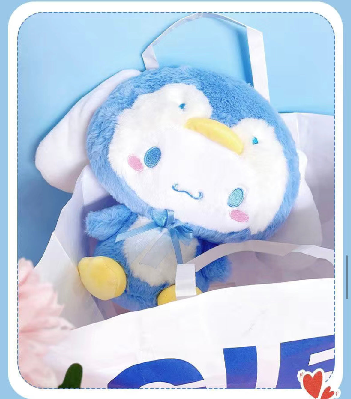 Pochacco and cinnamoroll in penguin dress plush doll