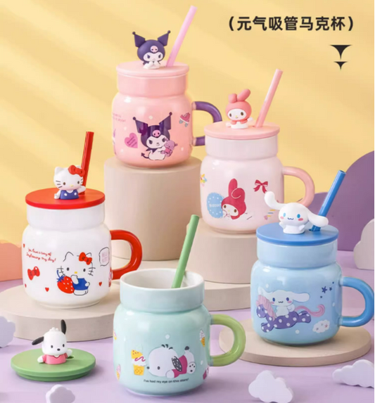 Vaso de agua de cristal Sanrio con pajita 450ml