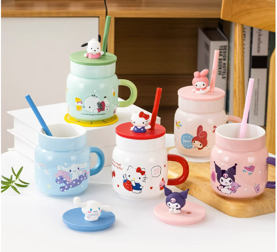 Honey Jar Design Glass Cup with Sanrio Character Lid 420ml Hello Kitty 420ml