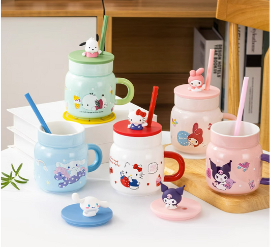 Vaso de agua de cristal Sanrio con pajita 450ml