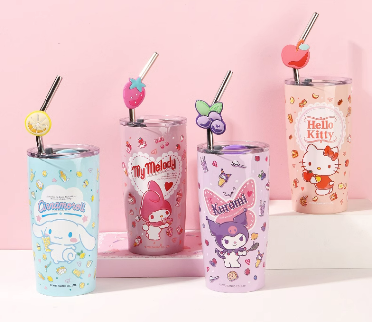 Sanrio Stainless Steel Tumblers with Lid and Straw 600ml