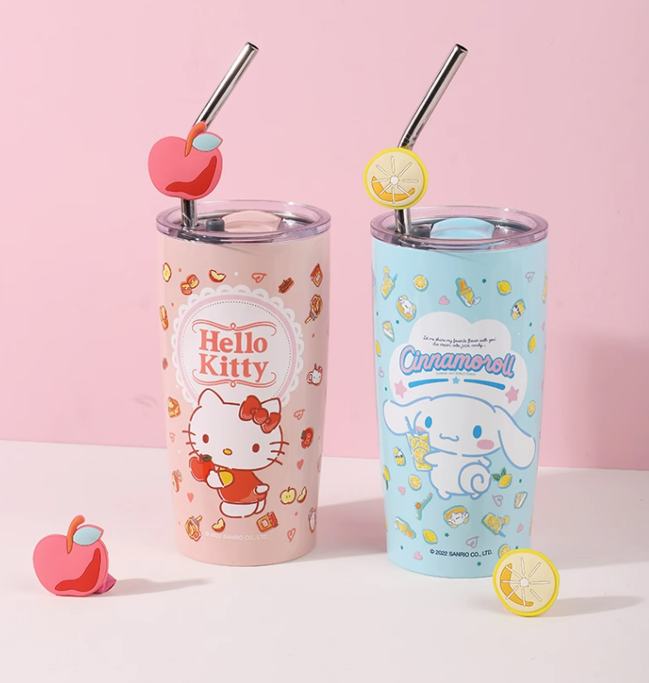 Sanrio Stainless Steel Tumblers with Lid and Straw 600ml