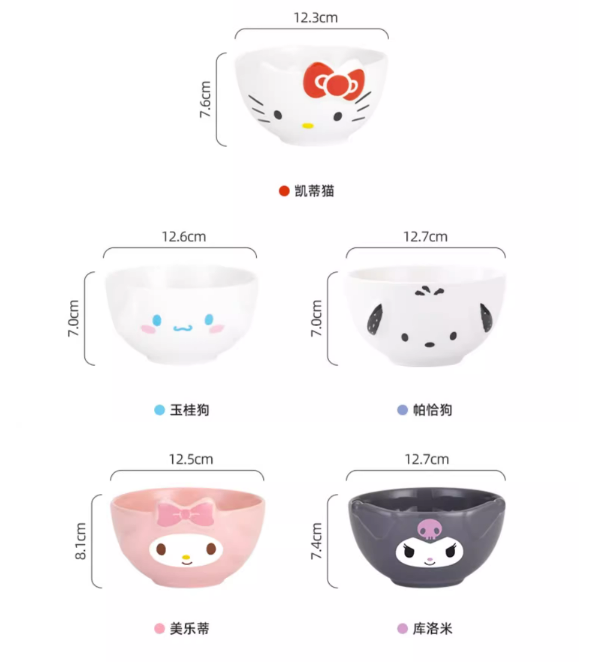 Cuencos y platos de cerámica Sanrio.