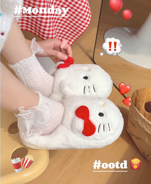 Hellokitty Fuzzy Slippers Cute  House Slippers