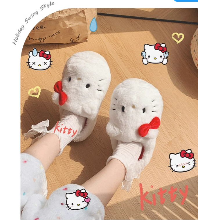 Hellokitty Fuzzy Slippers Cute  House Slippers