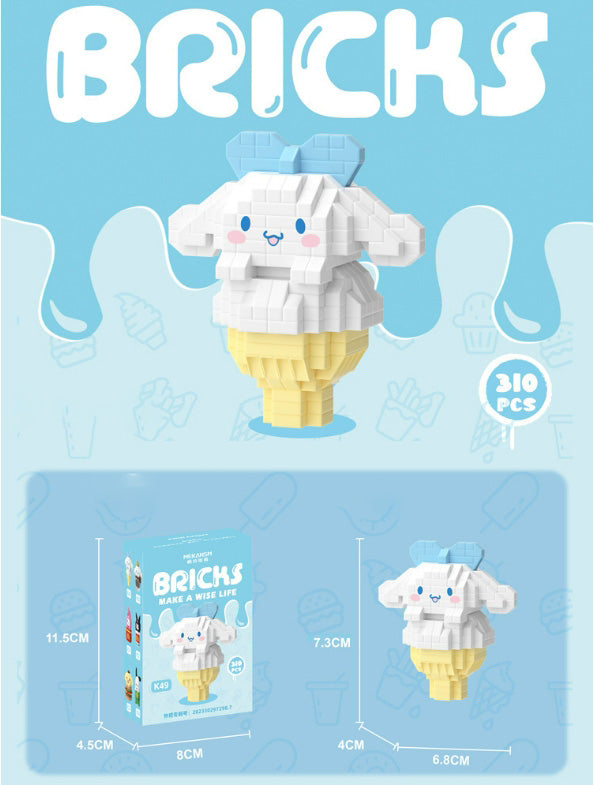 Sanrio Snacks  Building Blocks Ice Cream Sanrio Particles Assembled Building Blocks Toys Dolls