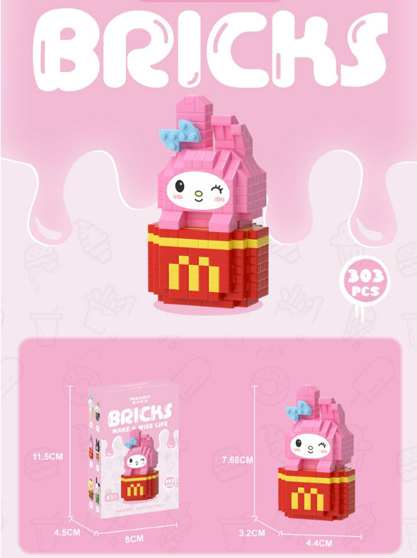 Sanrio Snacks  Building Blocks Ice Cream Sanrio Particles Assembled Building Blocks Toys Dolls