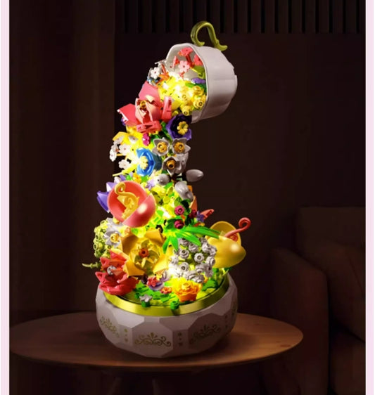 Flower tea light music box assemble building blocks