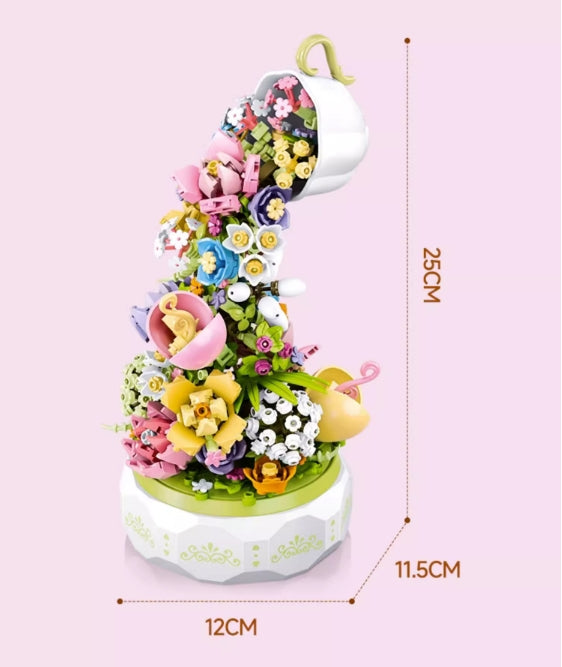 Flower tea light music box assemble building blocks