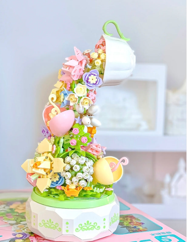 Flower tea light music box assemble building blocks