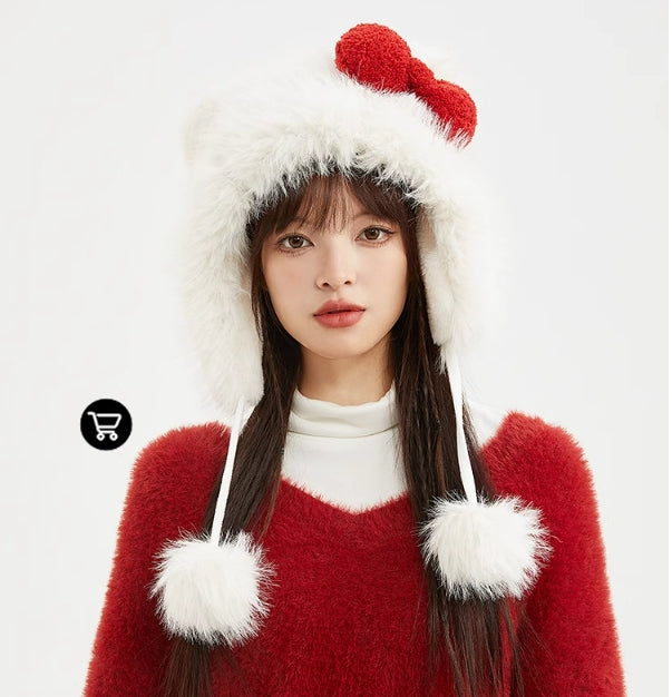 Hello Kitty Plush Hat Fuzzy Cute Hat