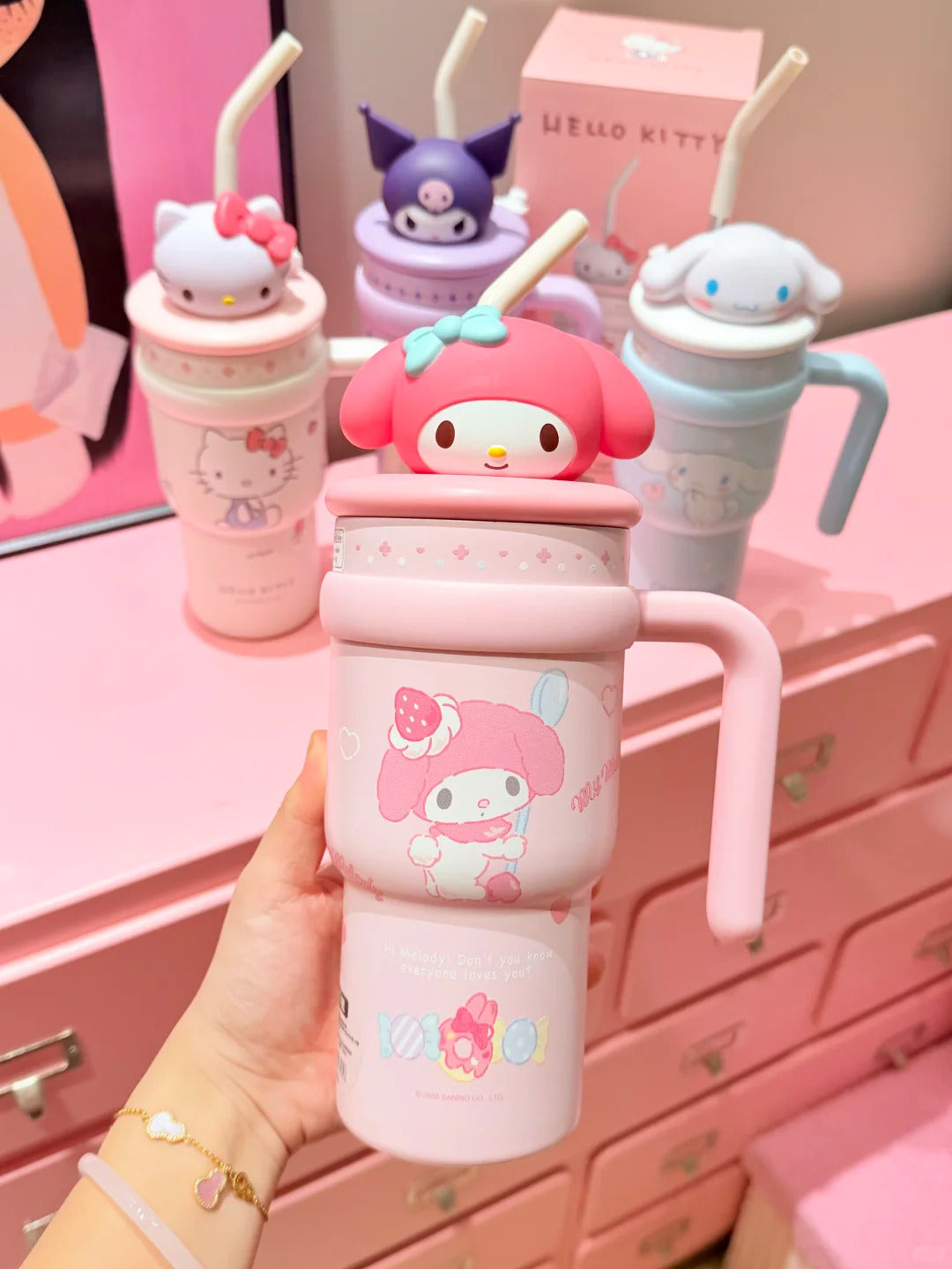 Sanrio Tumbler with Handle Stainless Steel Insulated Cup with Lid 700ml