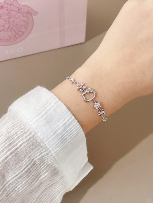 Sanrio Sterling Silver Cute Bracelet  Birthday Christmas Jewelry Gifts for Women Girls(gift box)