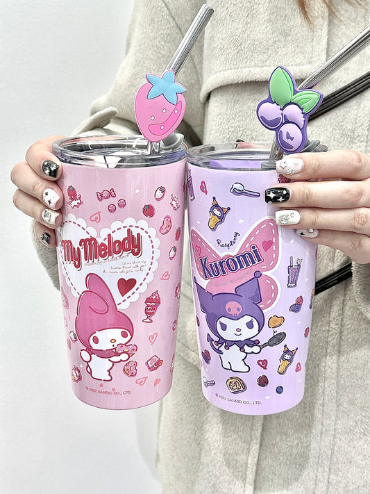 Vasos Sanrio de Acero Inoxidable con Tapa y Pajita 600ml