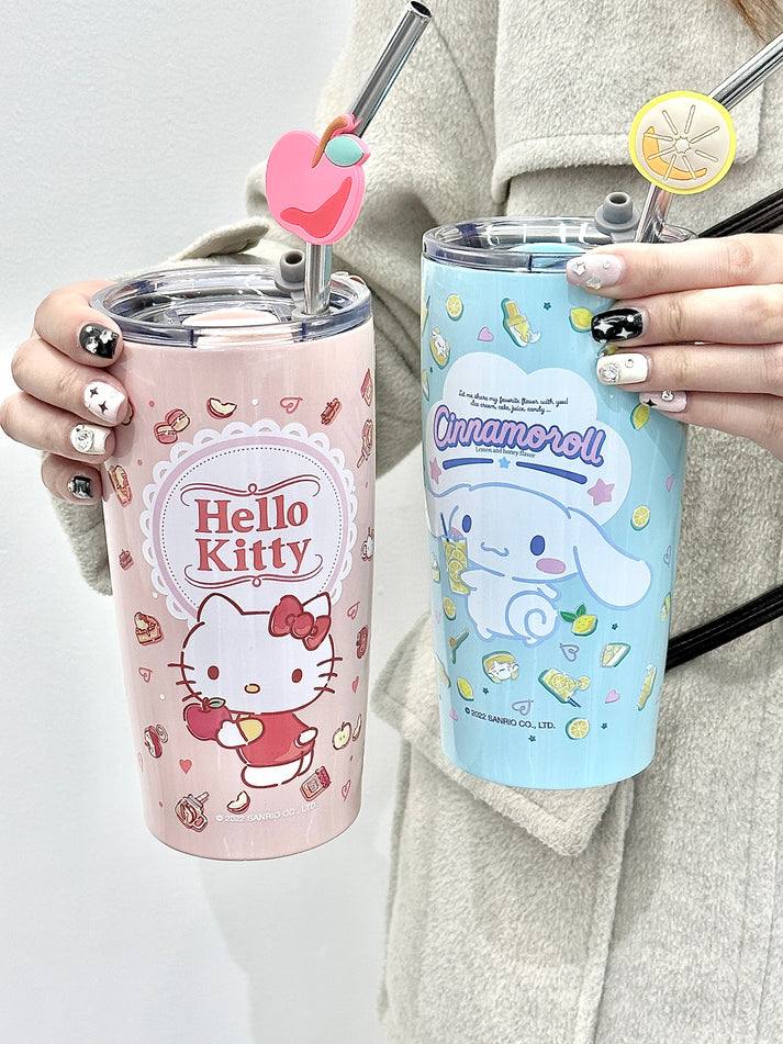 Sanrio Stainless Steel Tumblers with Lid and Straw 600ml