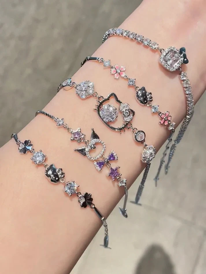 Hello Kitty Sterling Silver Cute Bracelet Birthday Christmas Jewelry Gifts for Women Girls(gift box)
