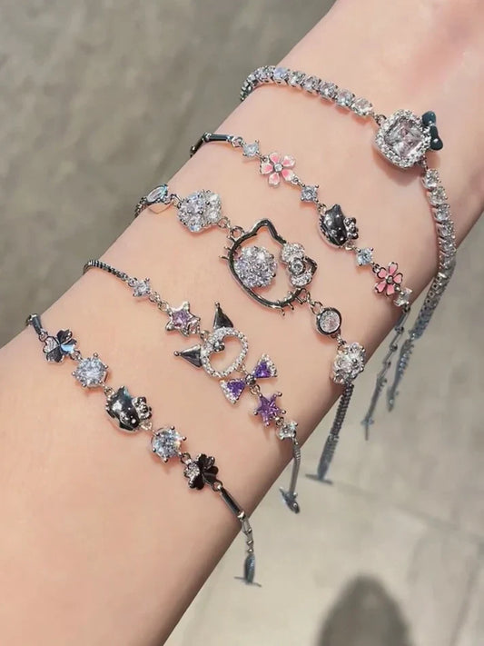 Hello Kitty Sterling Silver Cute Bracelet Birthday Christmas Jewelry Gifts for Women Girls(gift box)