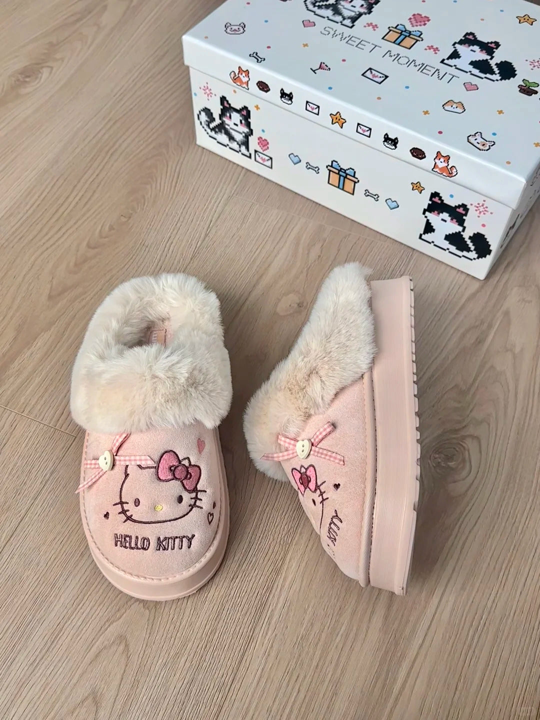 Hello Kitty Plush Slippers Fluffy Winter House Shoes