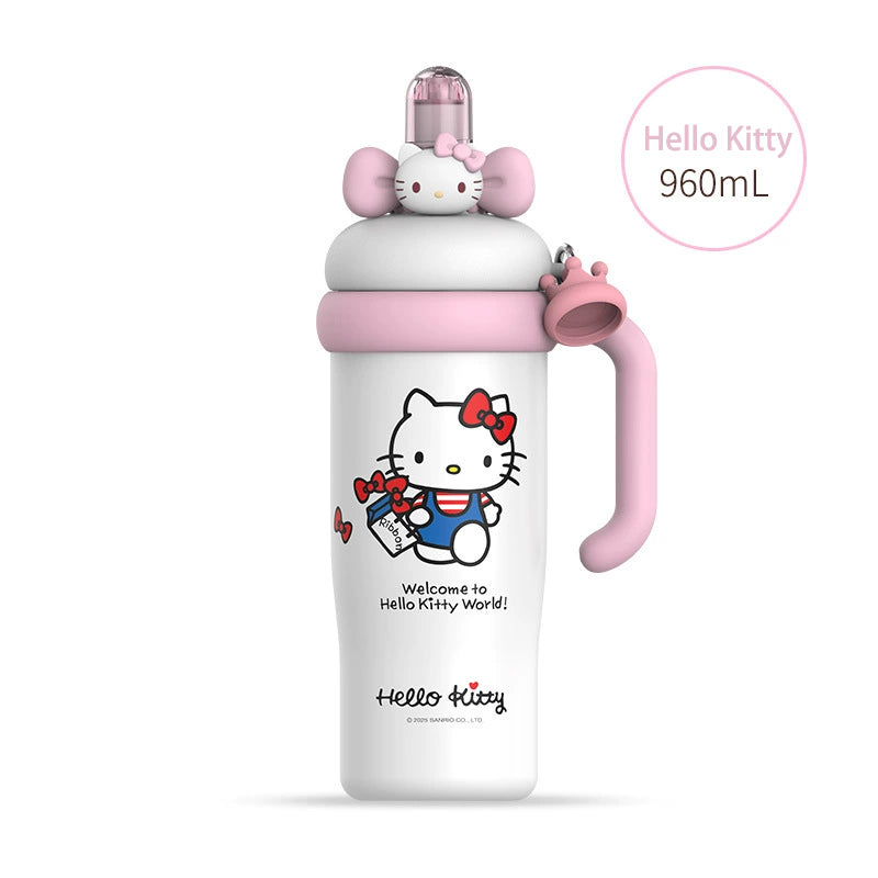 Sanrio Tumbler with Handle Stainless Steel Insulated Cup with Lid & Straw Water Bottle Cupholder