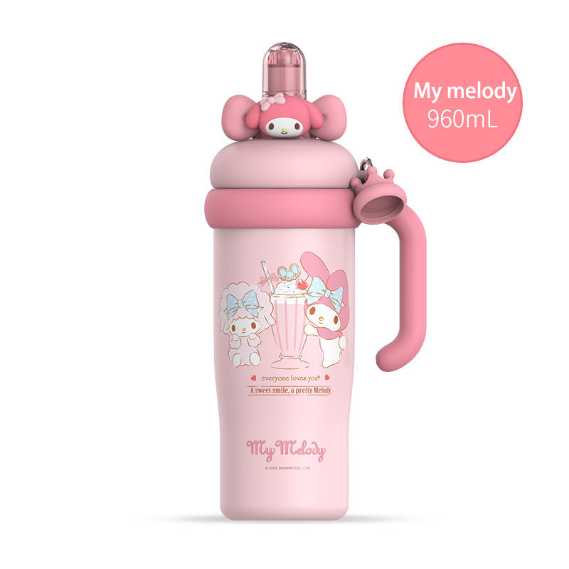 Sanrio Tumbler with Handle Stainless Steel Insulated Cup with Lid & Straw Water Bottle Cupholder