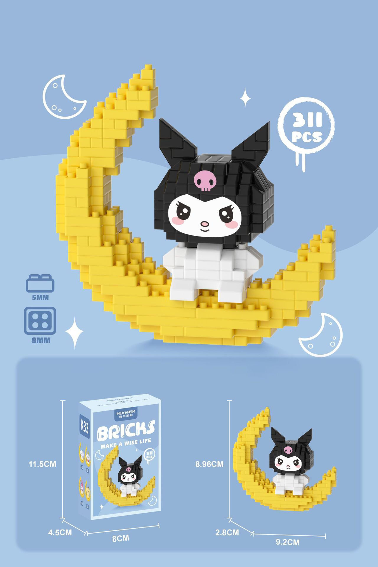 Sanrio moon design Building Blocks Assembled Building Blocks mini Toys Dolls with light