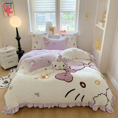 Sanrio Milk Velvet  Bedding Sheet Super Soft Thickened Winter Warm Sheet