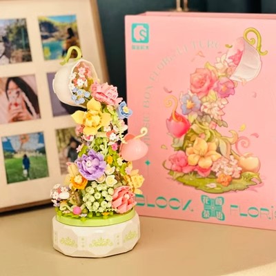 Flower tea light music box assemble building blocks