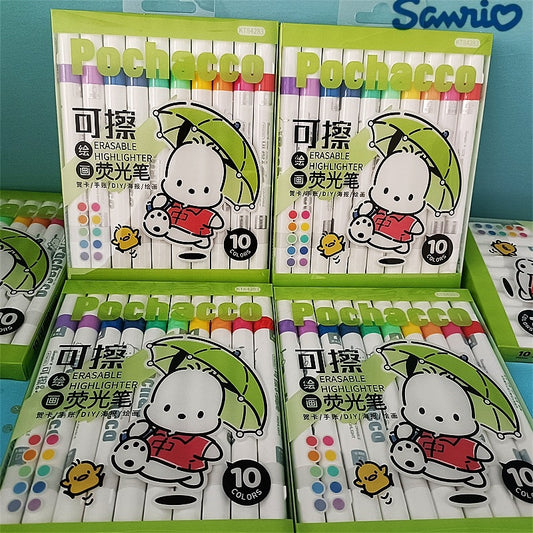 Juego de resaltadores de pintura borrables de 10 colores Pochacco