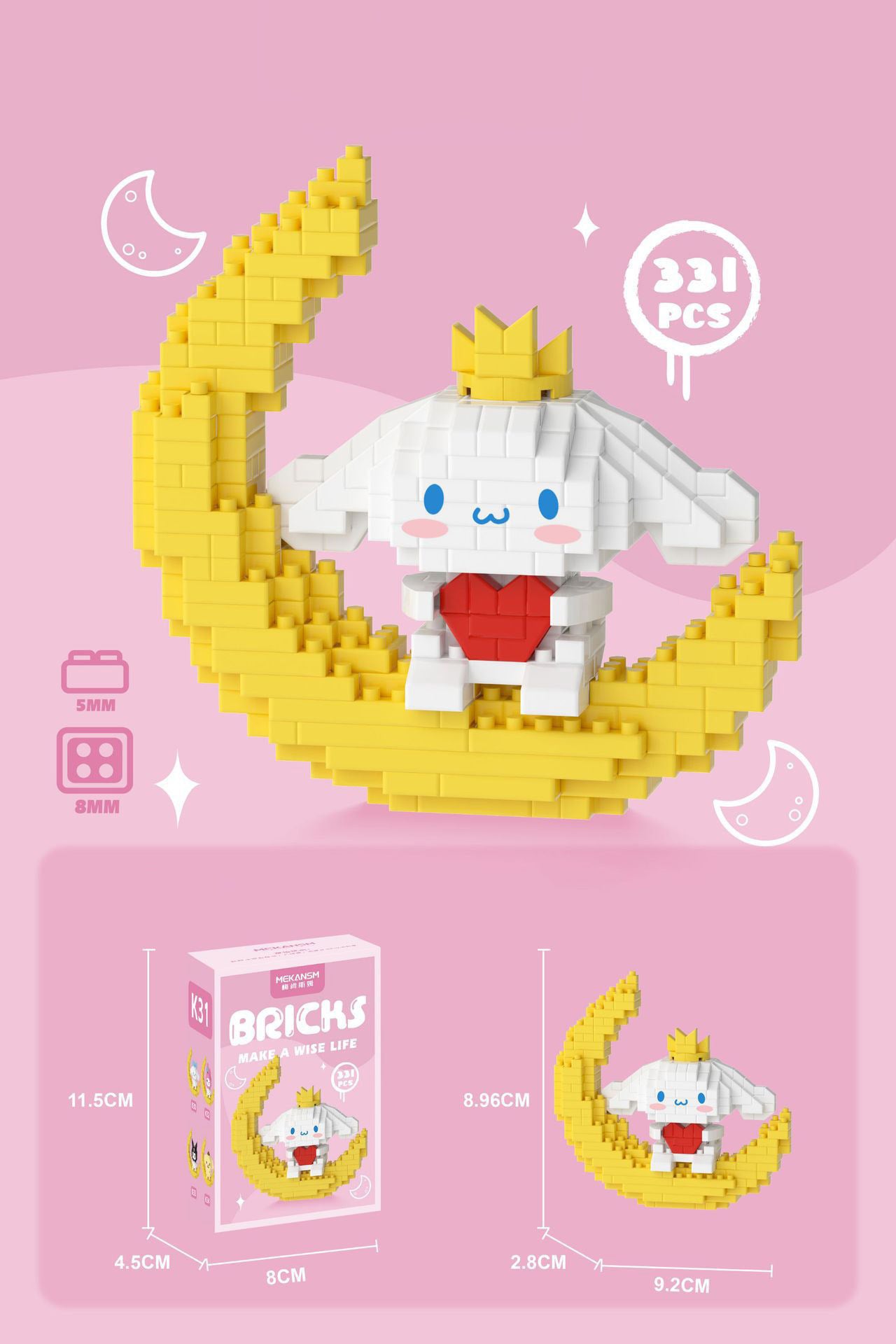 Sanrio moon design Building Blocks Assembled Building Blocks mini Toys Dolls with light