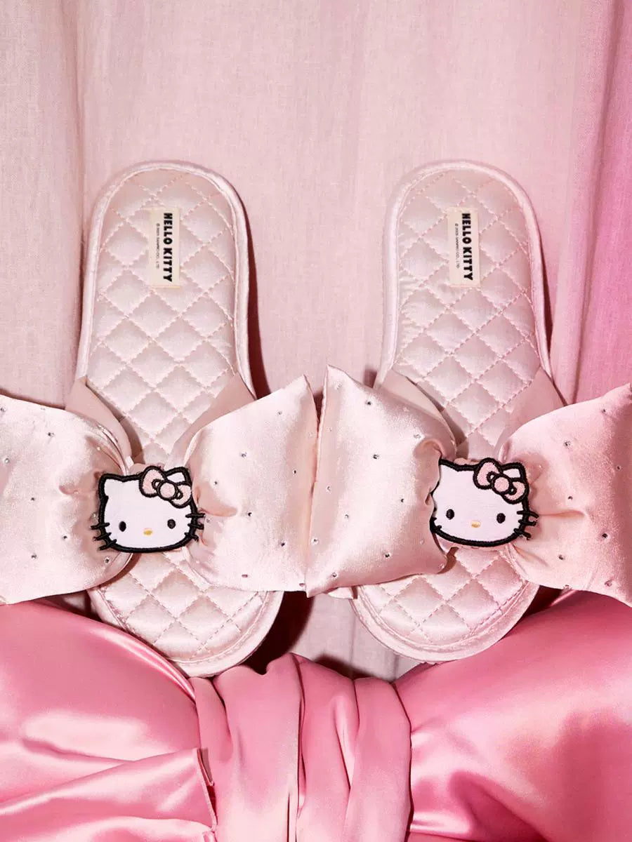 Hellokitty Pink Bowtie House Slippers Indoor Satin Slippers