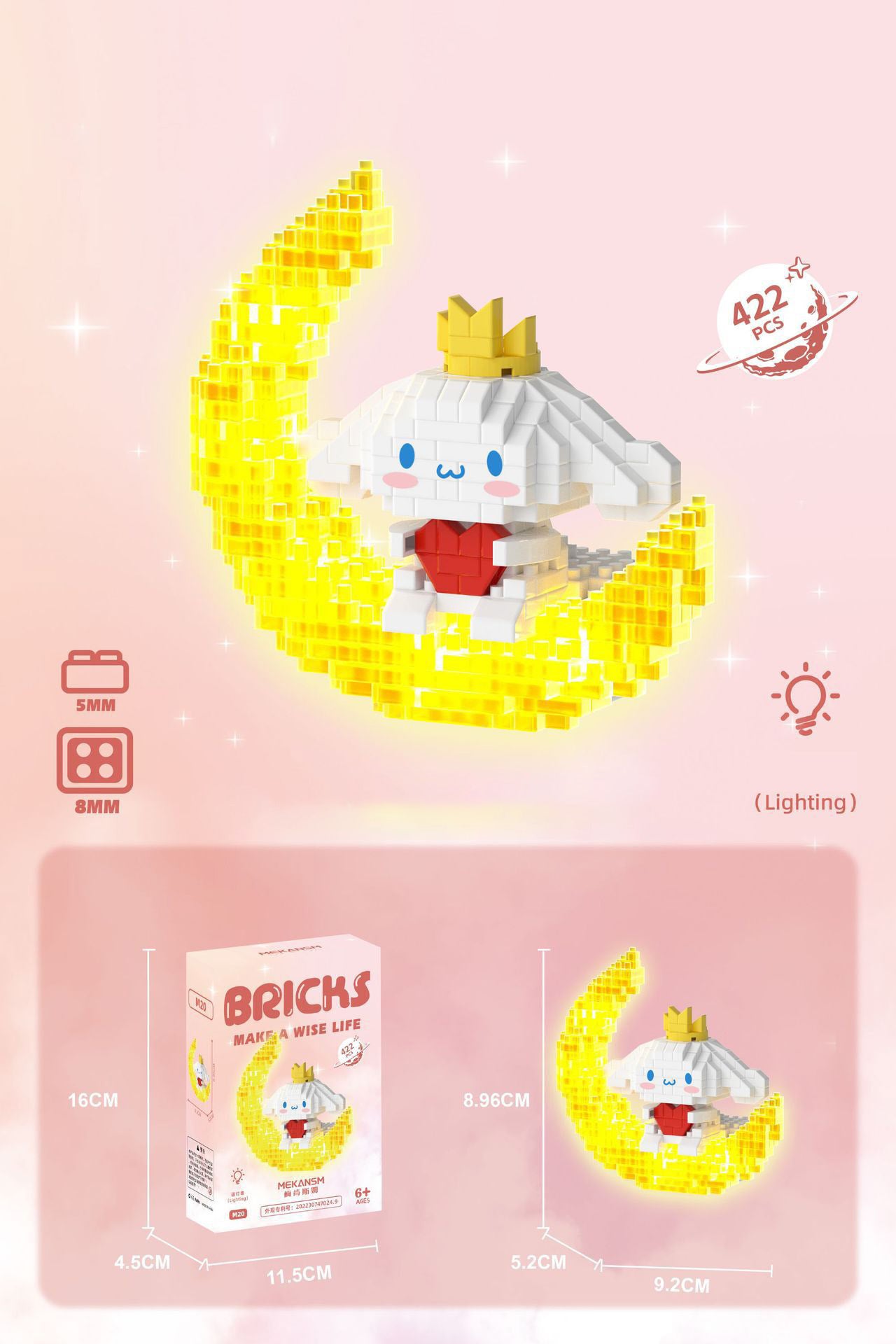 Sanrio moon design Building Blocks Assembled Building Blocks mini Toys Dolls with light