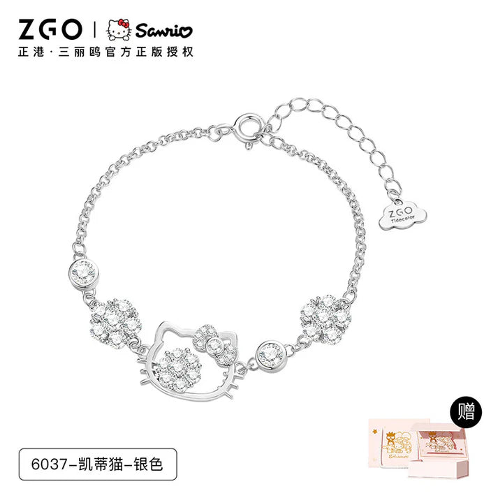Hello Kitty Sterling Silver Cute Bracelet Birthday Christmas Jewelry Gifts for Women Girls(gift box)
