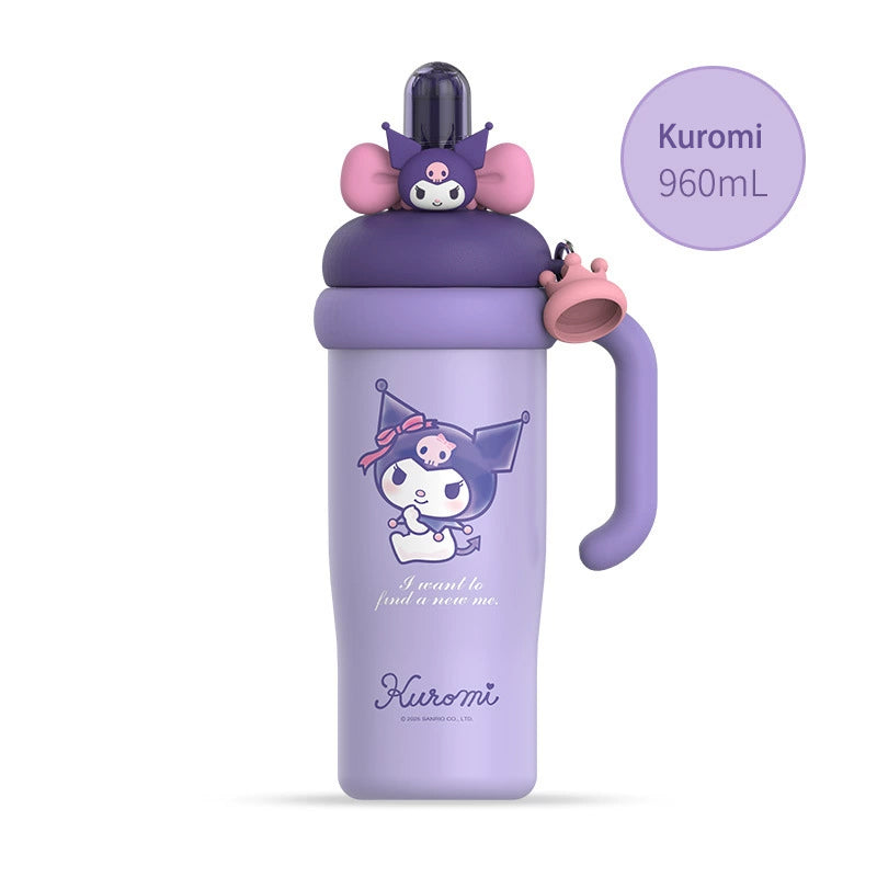 Sanrio Tumbler with Handle Stainless Steel Insulated Cup with Lid & Straw Water Bottle Cupholder