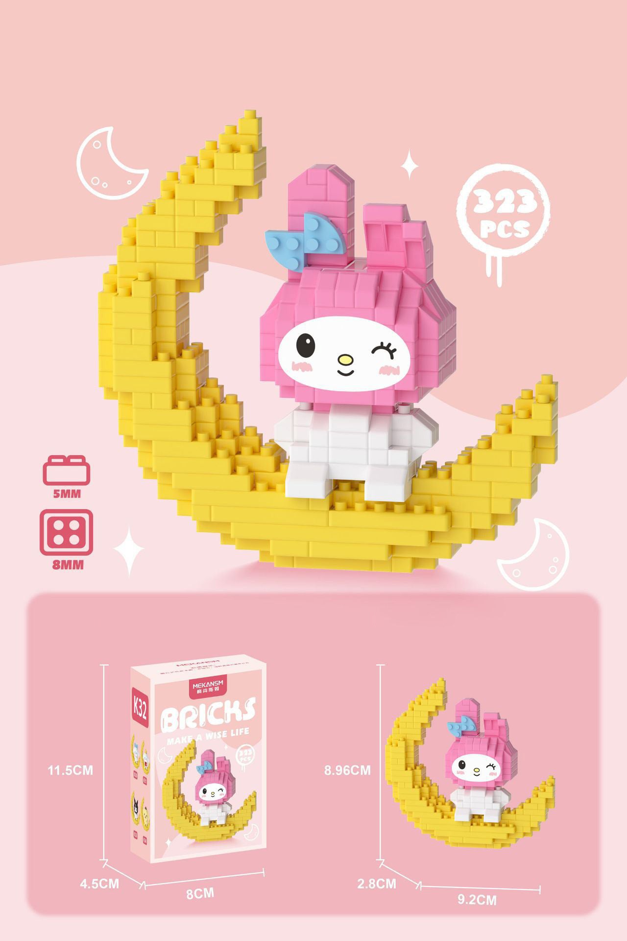 Sanrio moon design Building Blocks Assembled Building Blocks mini Toys Dolls with light