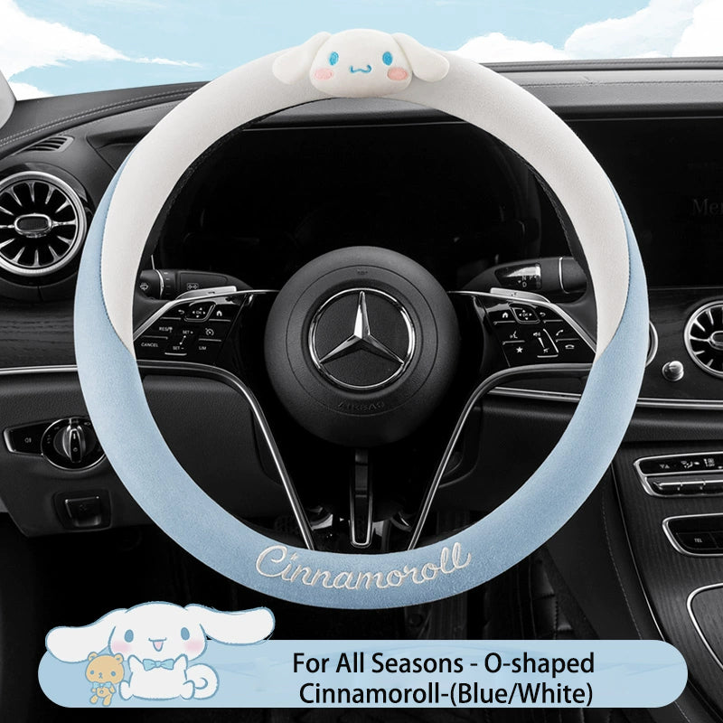 Sanrio My Melody Cinnamoroll Fuzzy Plush Soft Car Steering Wheel Cover (Standard 14.5" - 15")