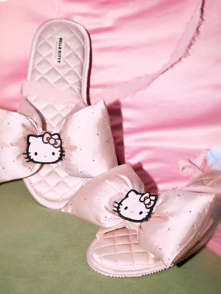 Hellokitty Pink Bowtie House Slippers Indoor Satin Slippers
