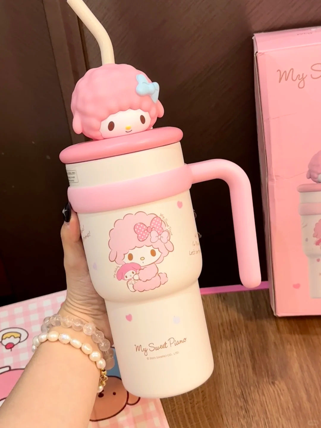 Sanrio Tumbler with Handle Stainless Steel Insulated Cup with Lid 700ml