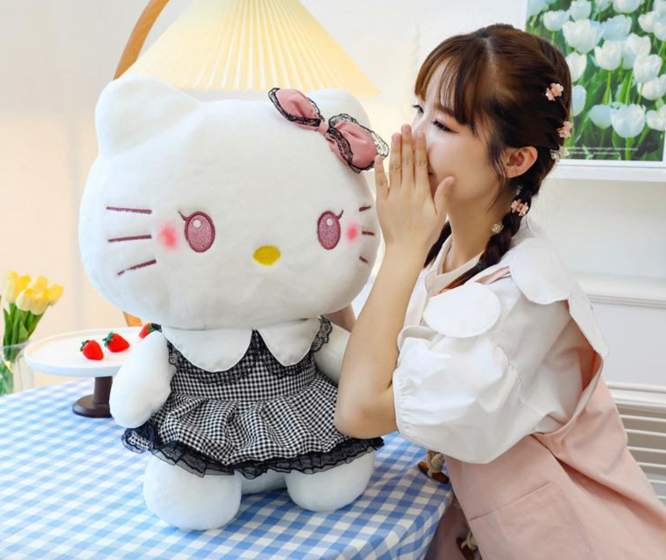 Hello kitty wearing plaid skirt plush doll