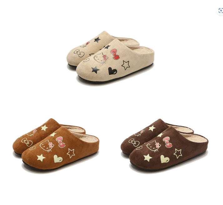 Hellokitty Suede Clogs Warm Slippers Fuzzy Slippers