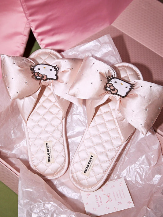 Hellokitty Pink Bowtie House Slippers Indoor Satin Slippers