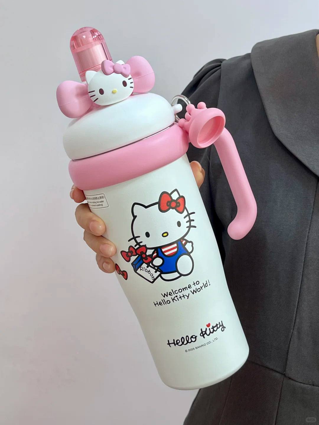 Sanrio Tumbler with Handle Stainless Steel Insulated Cup with Lid & Straw Water Bottle Cupholder
