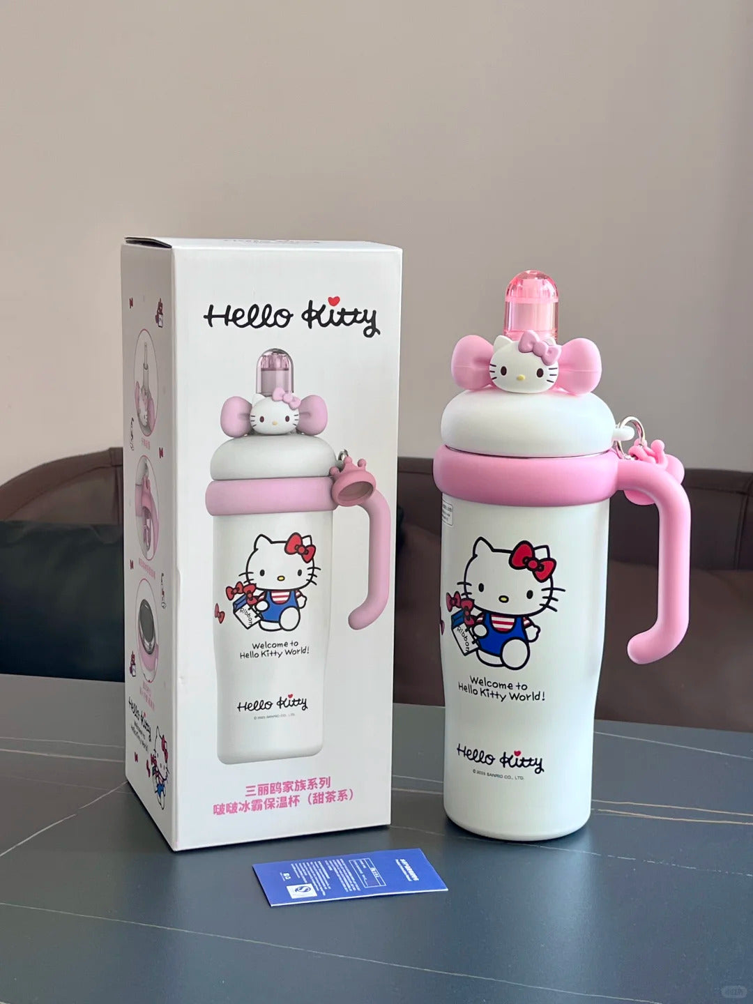 Sanrio Tumbler with Handle Stainless Steel Insulated Cup with Lid & Straw Water Bottle Cupholder