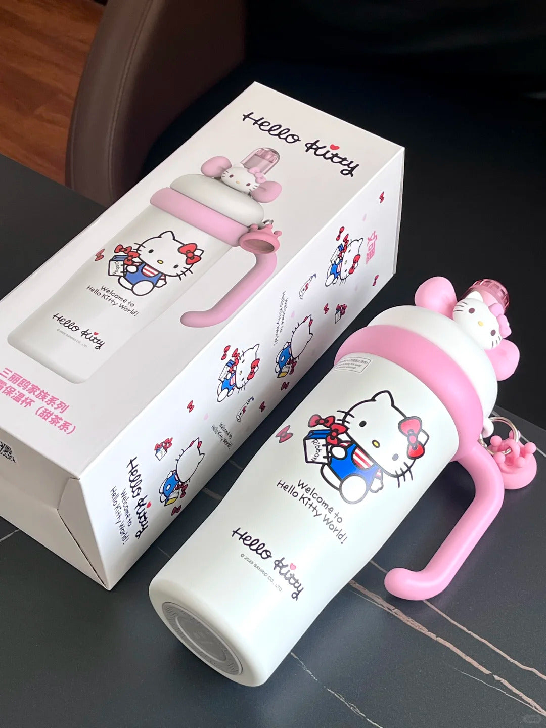 Sanrio Tumbler with Handle Stainless Steel Insulated Cup with Lid & Straw Water Bottle Cupholder