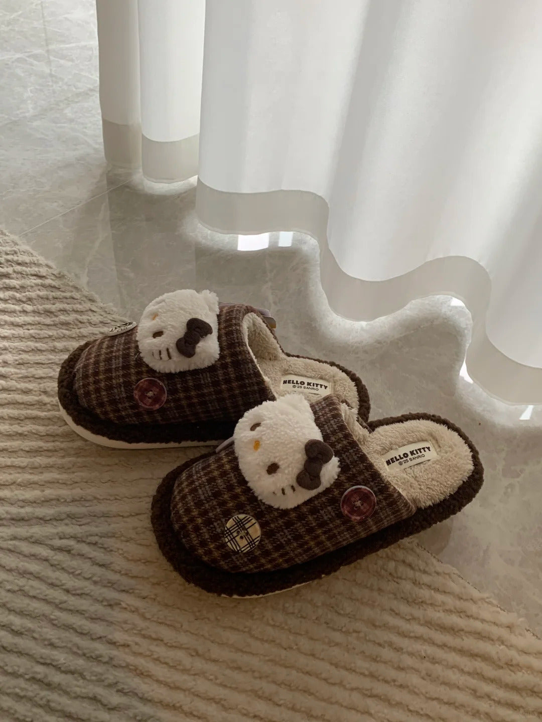Hello Kitty Fuzzy Slippers Checkered design slippers