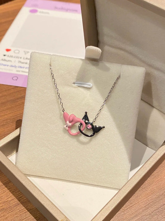 Kuromi and My melody Double interlocking necklace with gift box